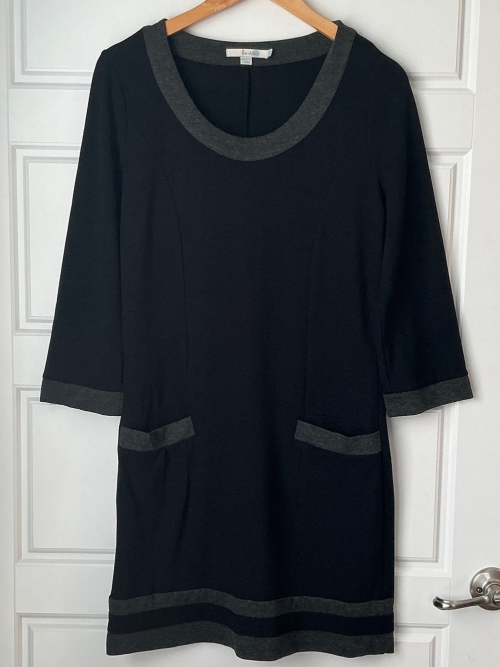 Boden Black Midi Dress with Gray Trim
